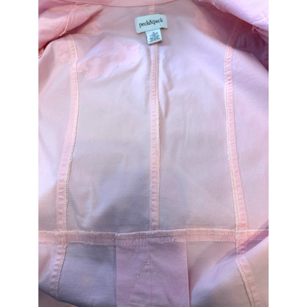 Peck & Peck Pink Denim Jacket Sz M Floral Lace Embroidered Stretch Cotton - Picture 11 of 12